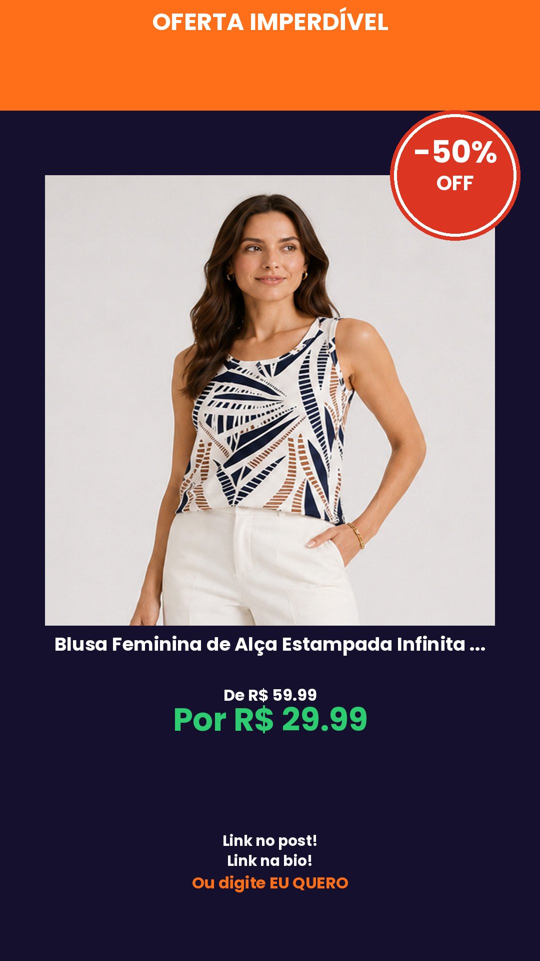 Blusa Feminina de Alça Estampada Infinita Cor Azul