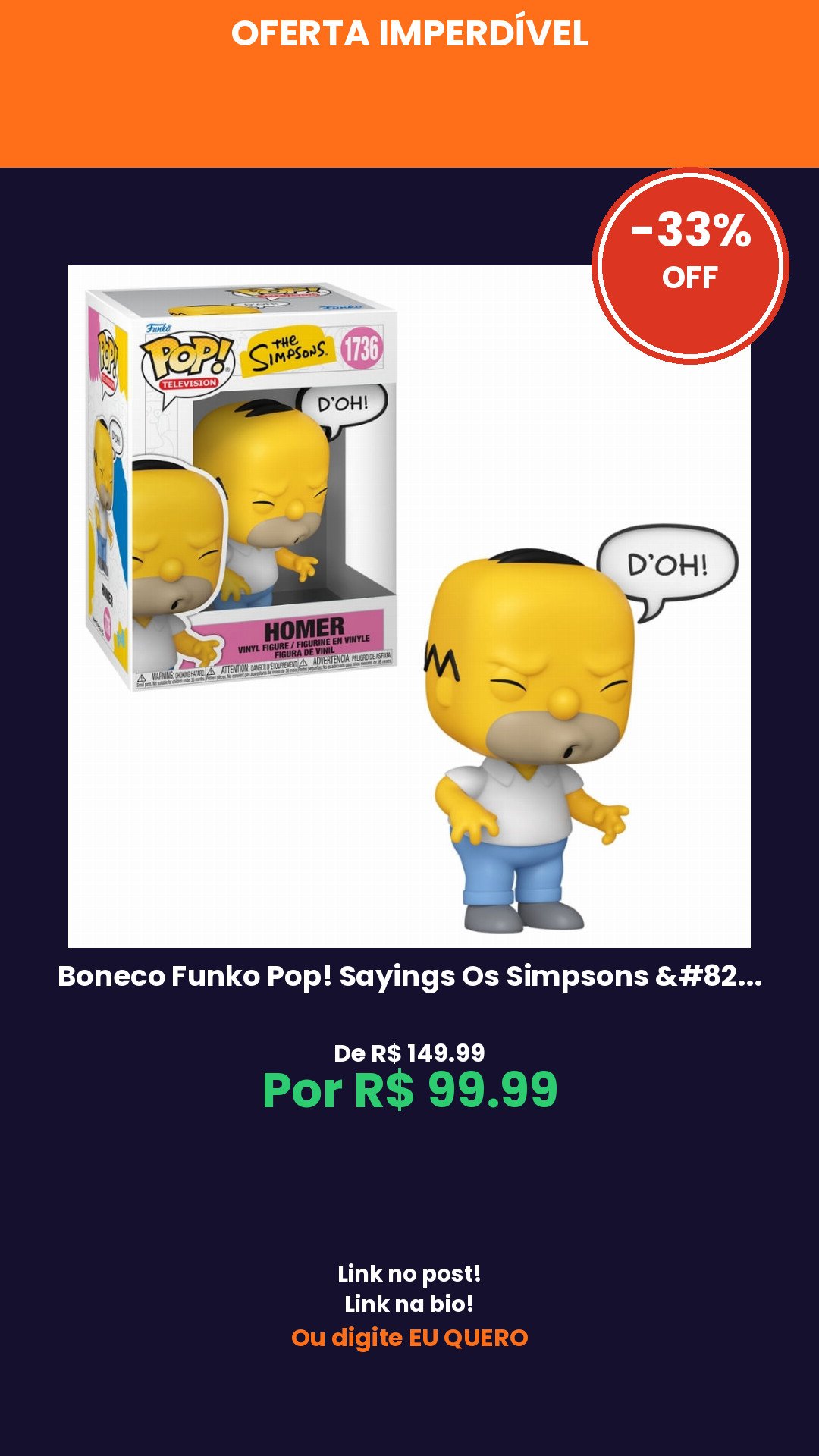 Boneco Funko Pop! Sayings Os Simpsons – Homer “D’oh!”
