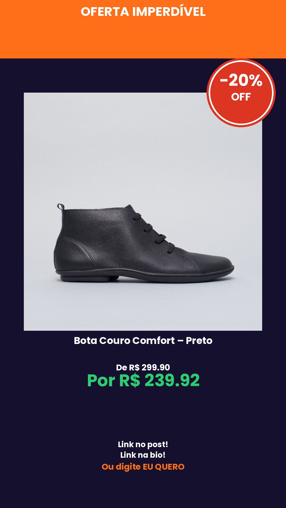 Bota Couro Comfort – Preto