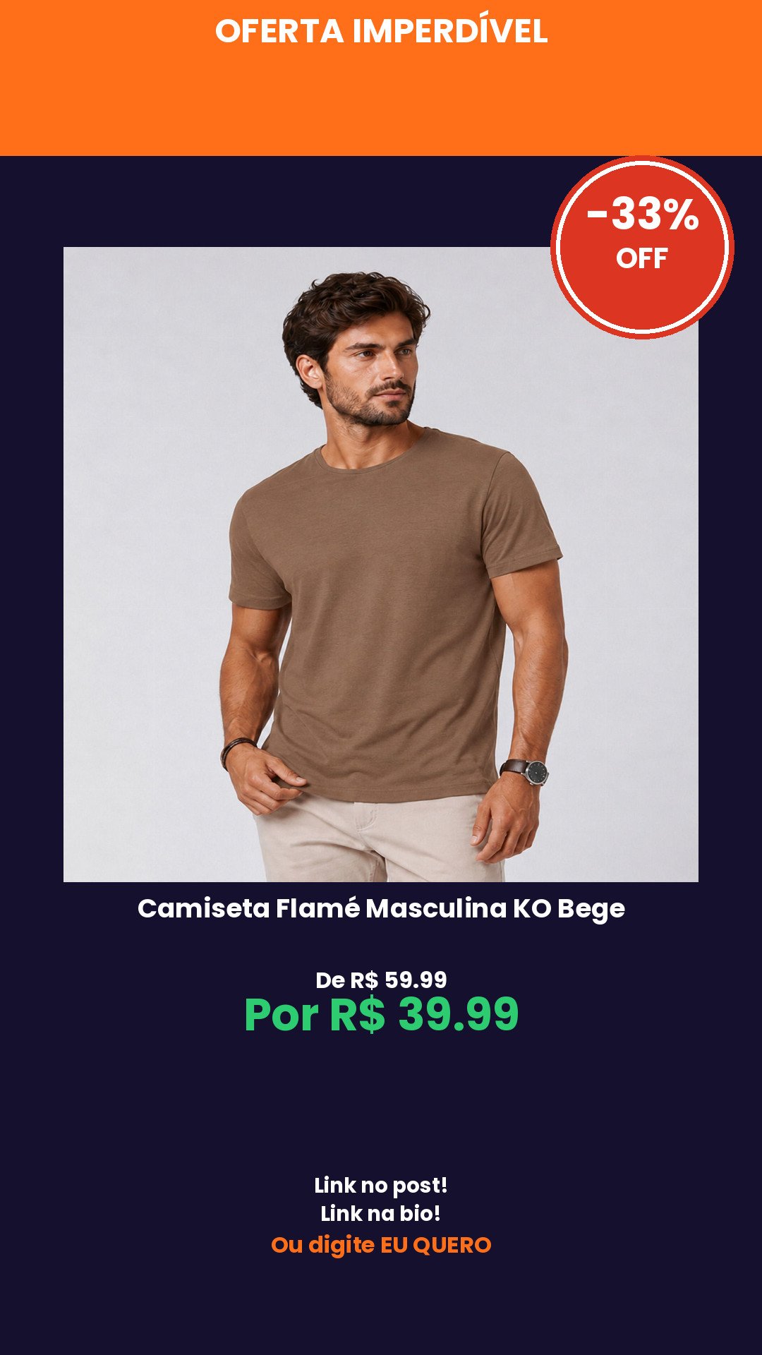 Camiseta Flamé Masculina KO Bege